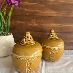 Vintage Tan Ceramic Meditation Buddha Storage jar